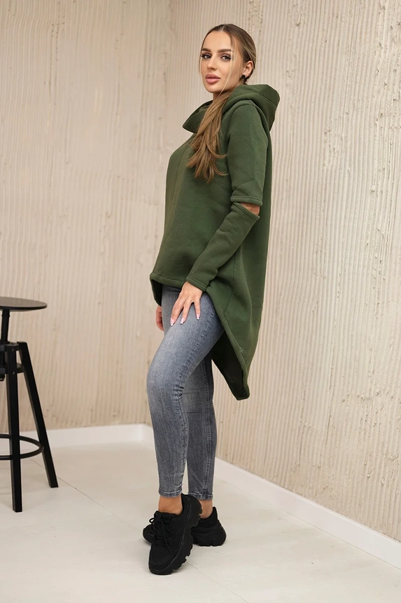 Insulated sweatshirt with a longer back khaki