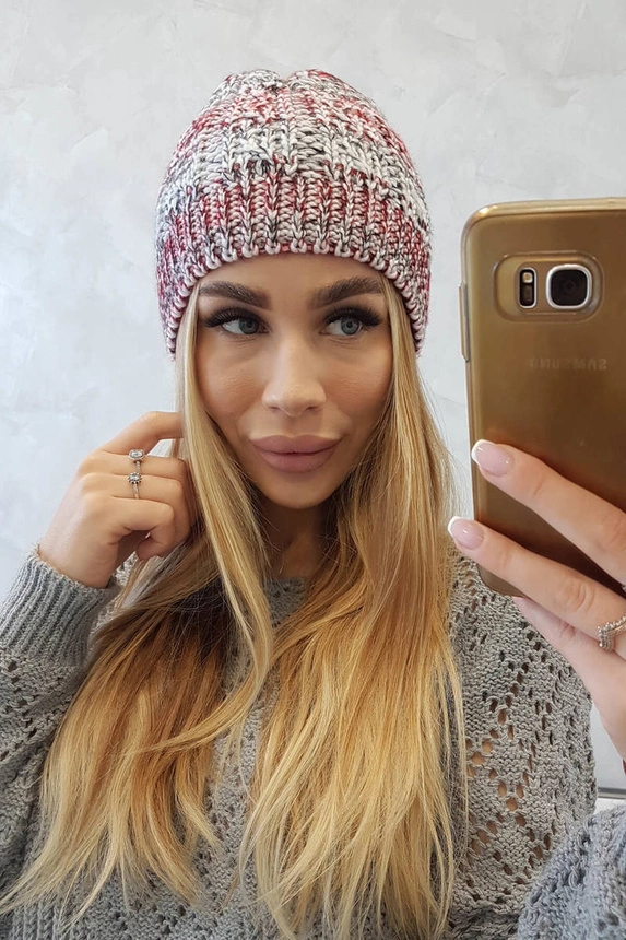 Melisa vilnonė kepurė K241 bordo+pilka