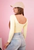 Damen-Bodysuit-Bluse mit langen Ärmeln und tiefem Ausschnitt gelb