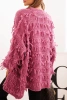 Women's cardigan with fringes and a loose fit purple