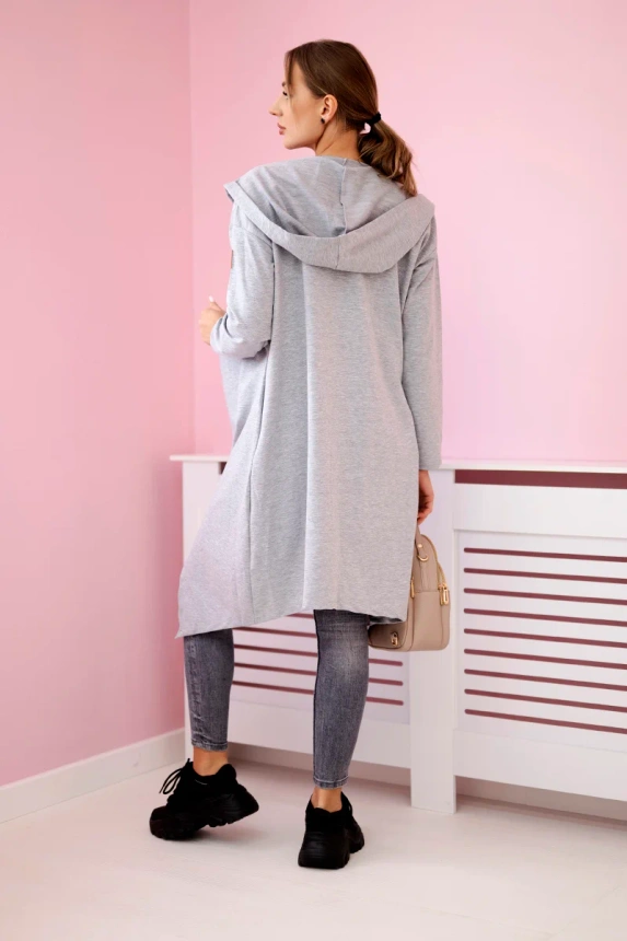 Long cardigan with hood gray