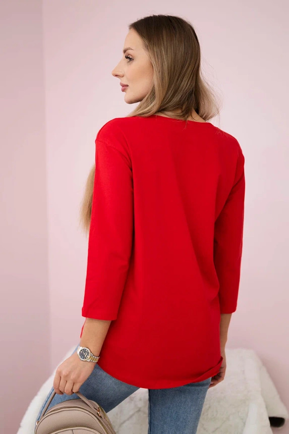 3D Grafik Bluse mit Zirkonia rot