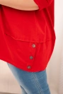 Plus Size women's cotton blouse with decorative buttons and rolled-up sleeves red