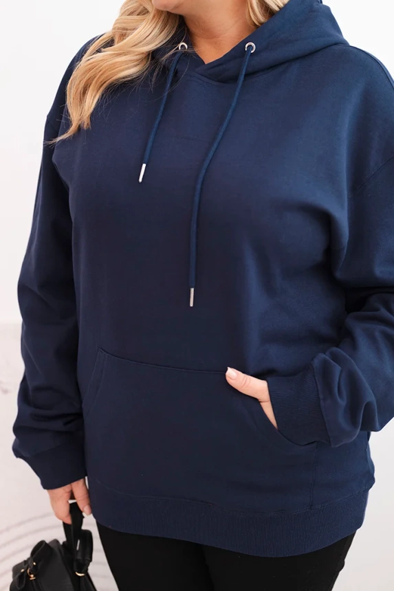 Women's Plus Size looped sweatshirt with a hood and kangaroo pocket navy blue