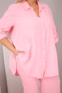 Dámsky mušelínový komplet Plus Size s košeľou zapínanou na gombíky a širokými nohavicami cukríková ružová