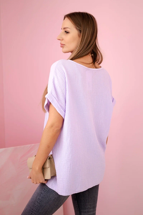 Musselin-Bluse mit Halskette Helles Lila