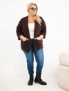 Moteriškas megztinis Plus Size su kišenėmis be sagčių rudas