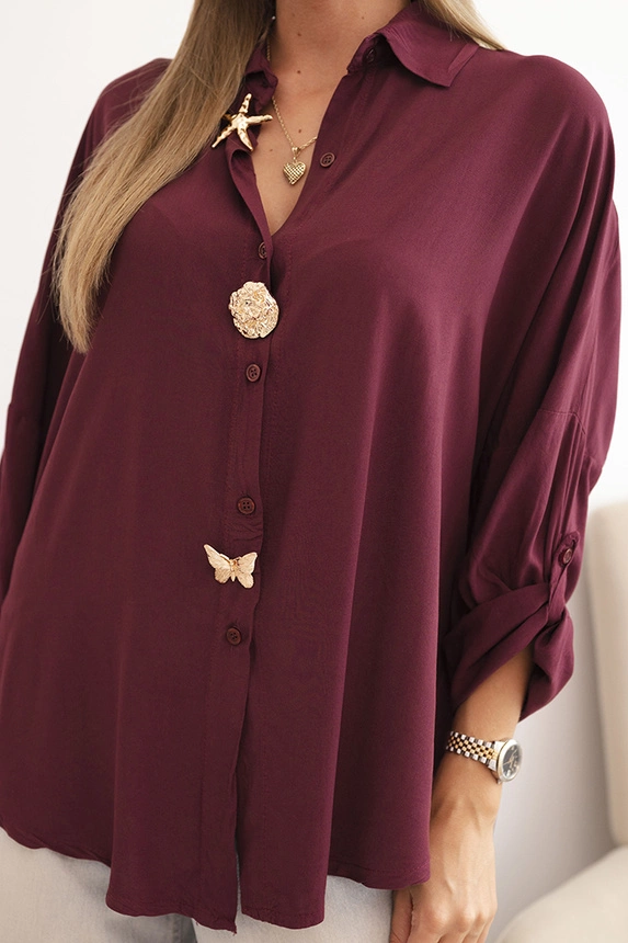 Women's shirt with viscose, decorative buttons, and collar plum