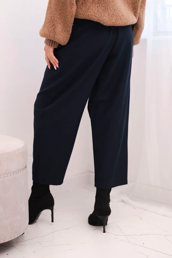 Women's high-waisted trousers with pleats navy blue