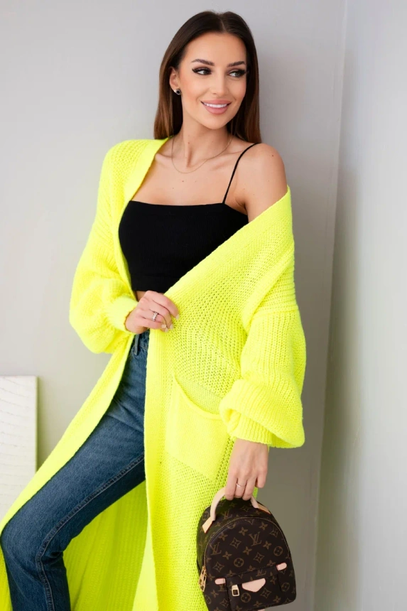 Pullover lange Strickjacke gelb neon