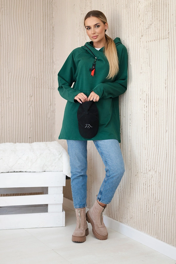 Zelená tunika na zip s kapucí Oversize