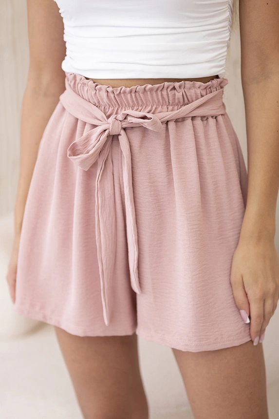Shorts with viscose tied at the waist powder pink