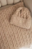 Women's set hat and scarf ribbed with decoration camel