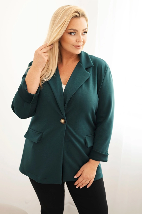 Damenjacke aus Viskose Plus Size mit langen Ärmeln und Kragen marine