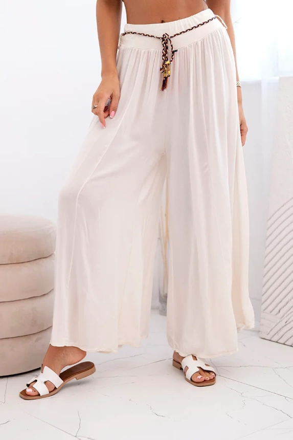 Women's wide-leg viscose trousers light beige