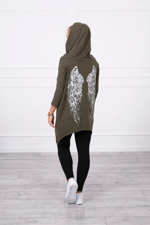 Sweatshirt with a print of wings khaki