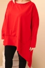 Dámská tunika Plus Size z bavlny s asymetrickým spodním lemem červená