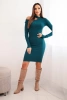 Women's knitted dress with long sleeves and an asymmetrical neckline sea green