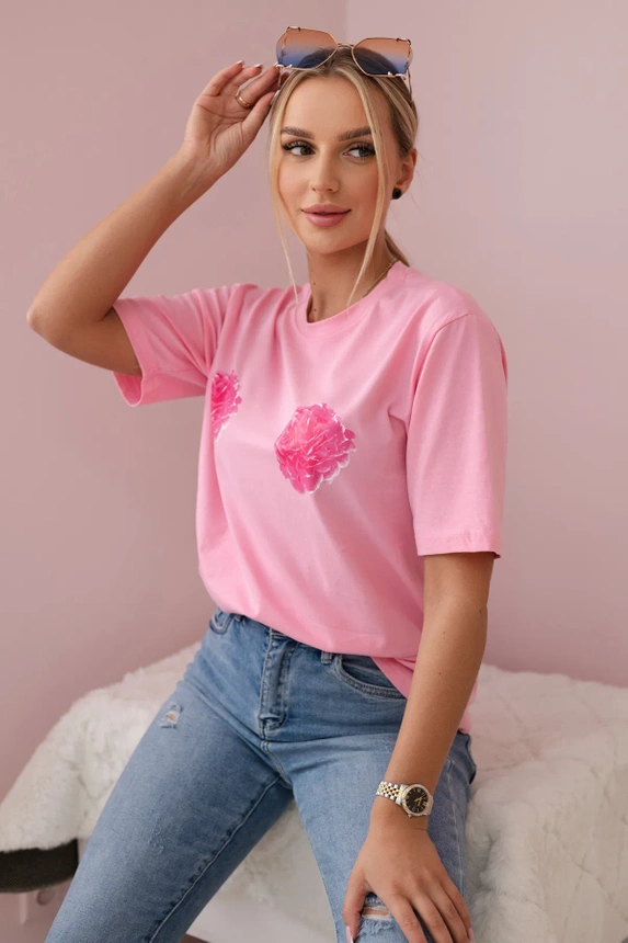 Baumwollbluse mit Blumenprint rosa