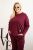 Komplet dámsky Plus Size maslová mikina a nohavice s vreckami slivkový
