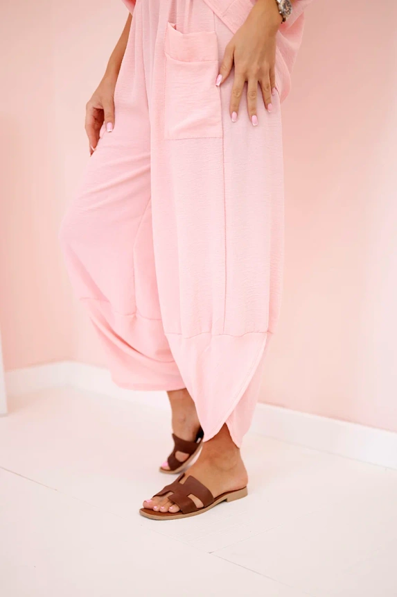 Viscose blouse + pants set powder pink