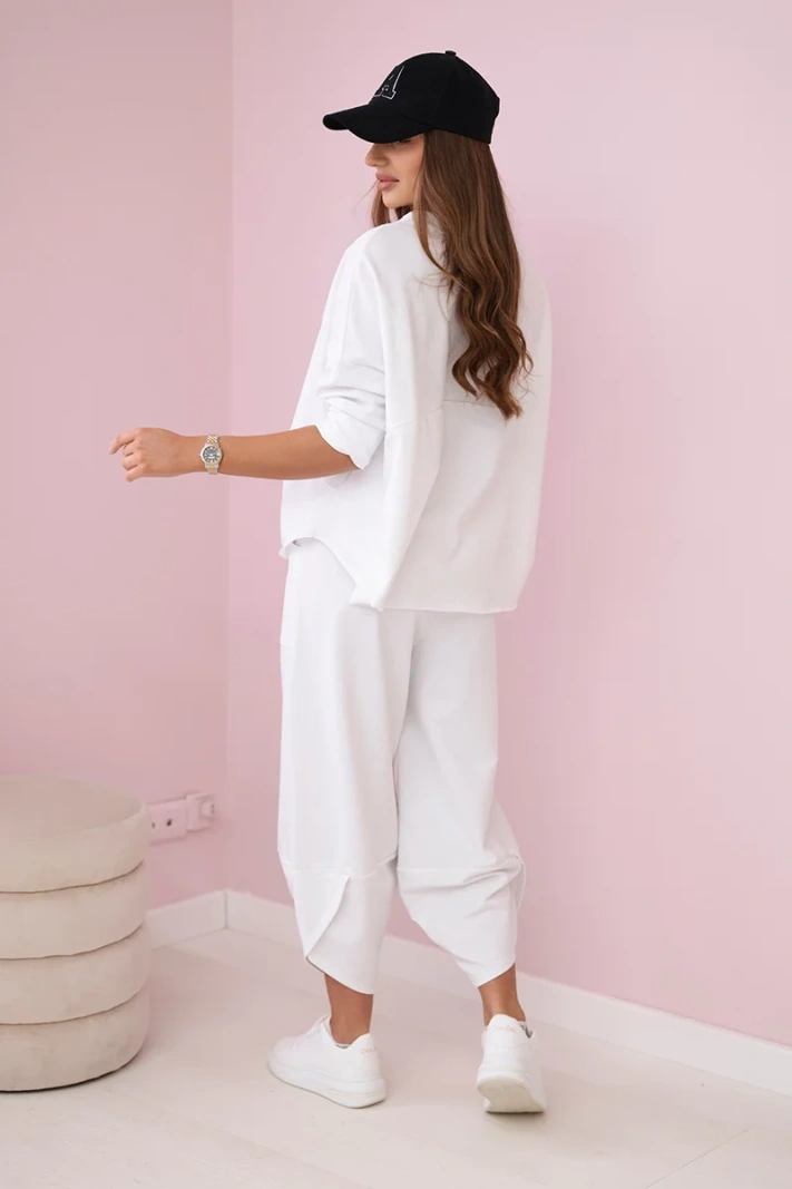 Baumwoll-Sweatshirt-Hosen-Set weiß