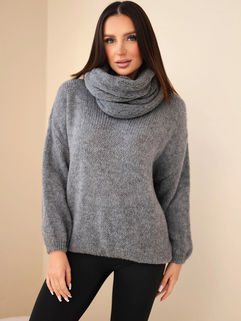 Dámský svetr s příměsí vlny a s komínem Grey