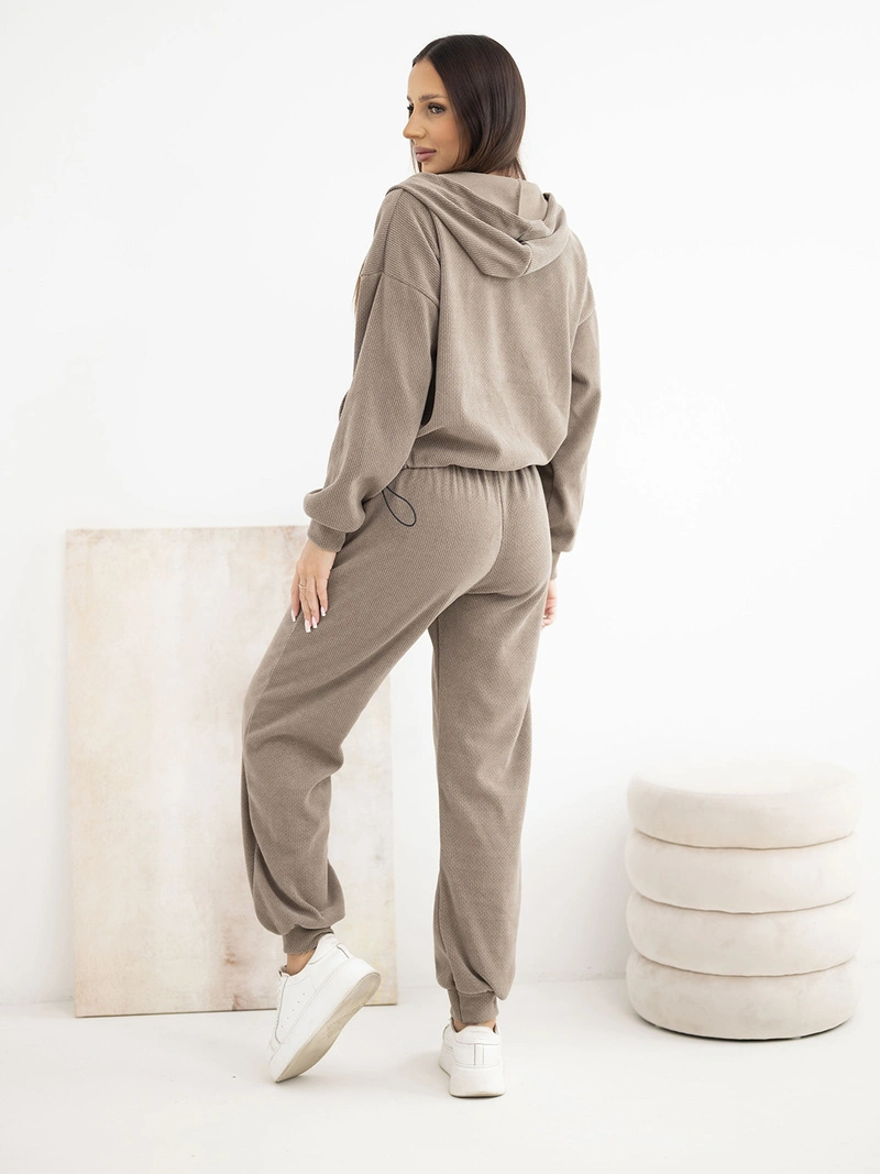 Women’s ribbed viscose set with a hoodie and pants fango green