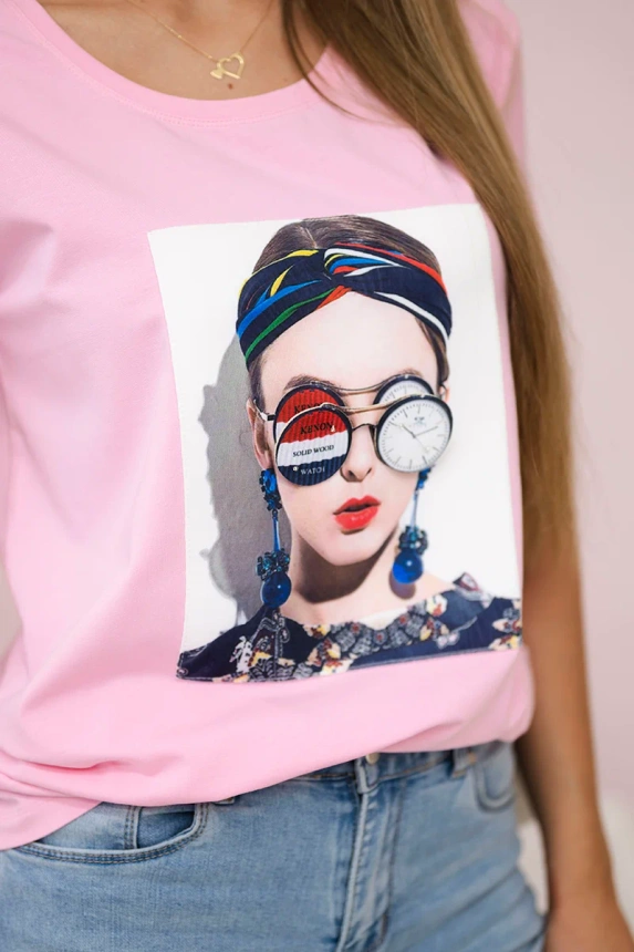 Damen-Grafikbluse puderrosa