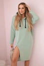 Dress with a hood and a slit on the side dark mint