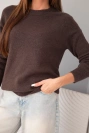 Sweter damski z baby alpaki z długim rękawem i okrągłym dekoltem brązowy
