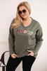 Damenpullover Plus Size mit Aufschrift und V-Ausschnitt khaki