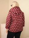 Dámska bunda Plus Size s kapucňou a bodkami bordová