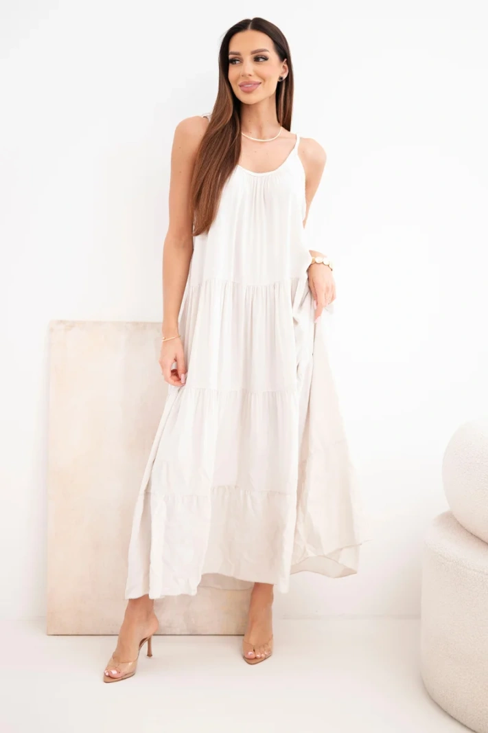 Women's viscose dress with tie straps beige