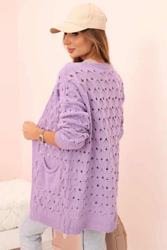 Women's openwork cardigan with pockets purple