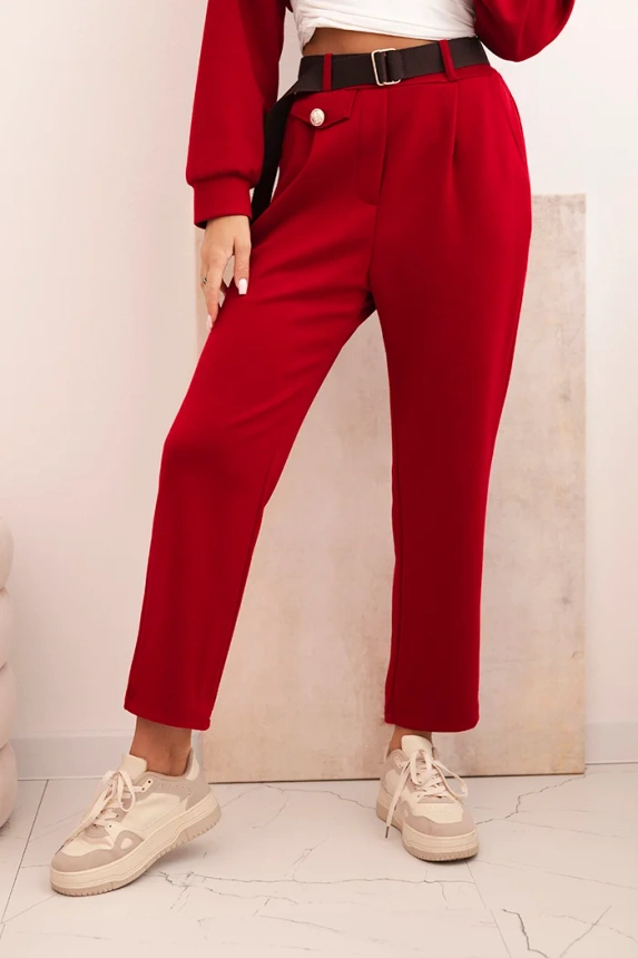Women's set butter hoodie with pants with a belt burgundy