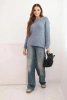 Women's sweater with wool, long sleeves, and a round neckline, denim color