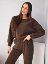 Women's ribbed viscose set with sweatshirt and pants with cuffs brown