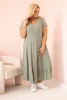 Plus size women's dress with short sleeves and ruffle made of light viscose khaki