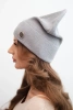 Women's ribbed cap made of modal and viscose with a decorative button gray