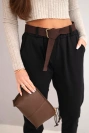 Damen Baumwollhose mit Gürtel und umgeschlagenem Bein schwarz