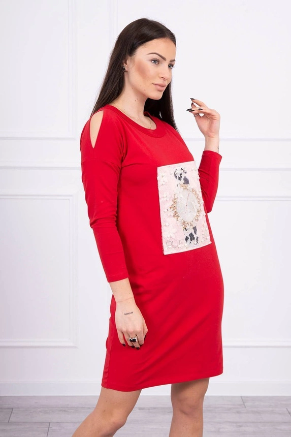 3D Grafik Kleid mit Perlen rot