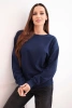 Women's basic cotton loop sweatshirt with a round neckline navy blue