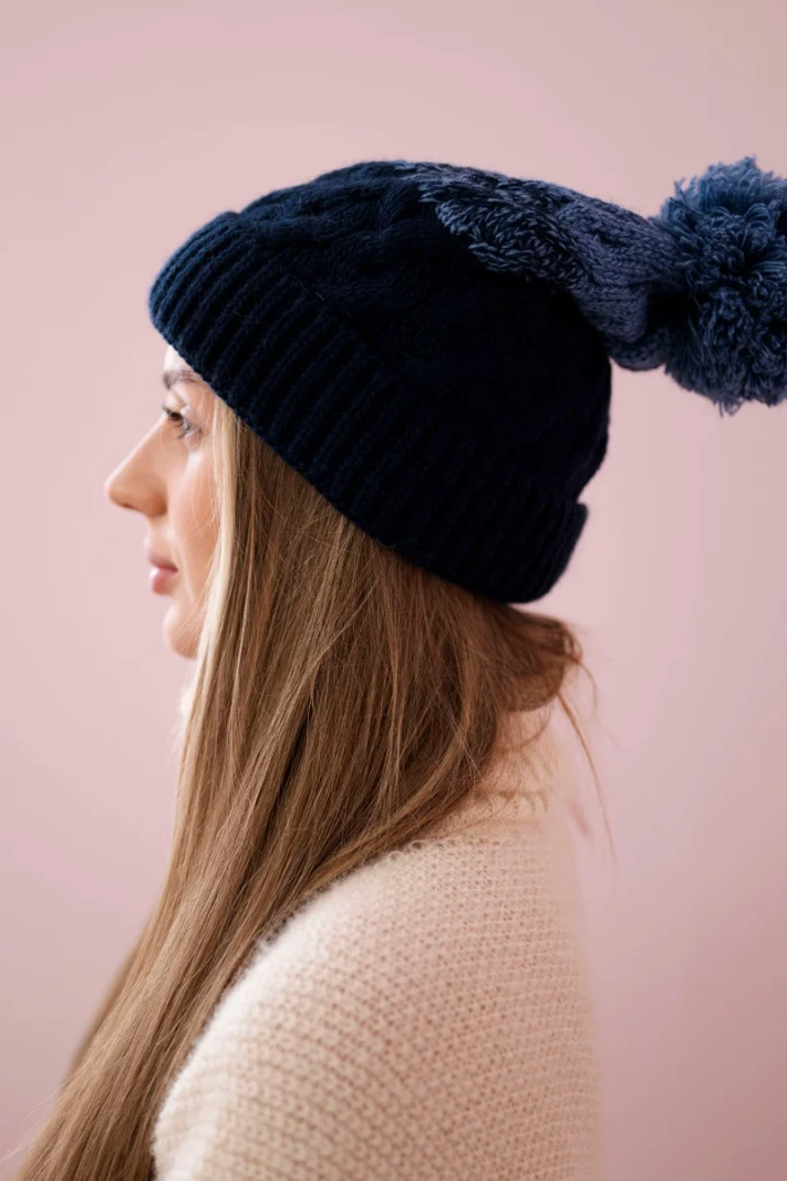 Cap with fleece Ilona K218 jeans+navy blue