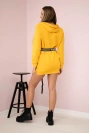 Dress decorated with tape with inscriptions mustard