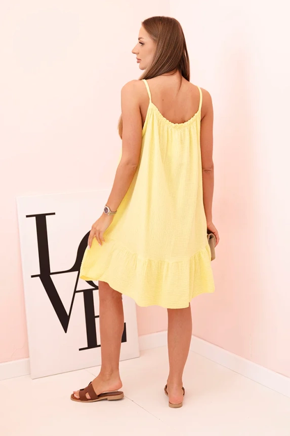Women's muslin dress with straps and frill yellow
