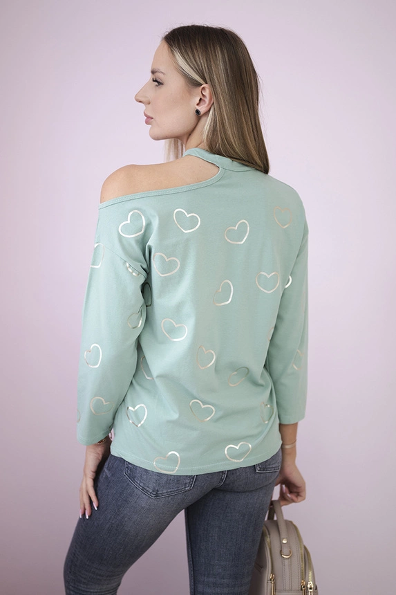 Bluse mit Herzmotiv dunkel mint