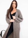 Langer Damenstrickjacke ajour ohne Verschluss mit weitem Ärmel fango