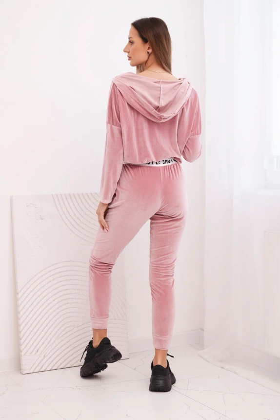 Velor set with hood powdered pink
