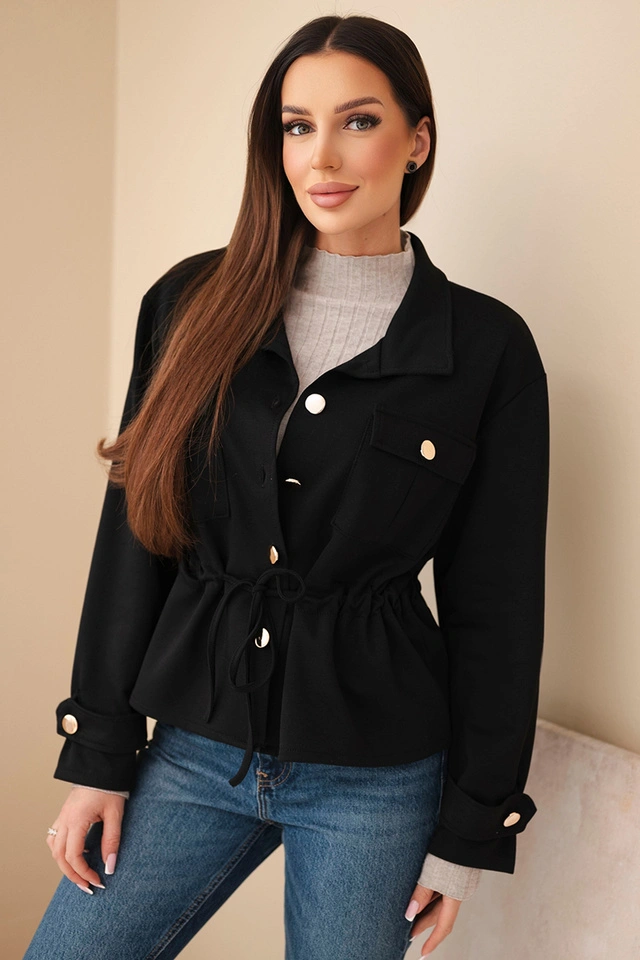 Bluza damska rozpinana masełkowa z troczkiem i kieszeniami czarna